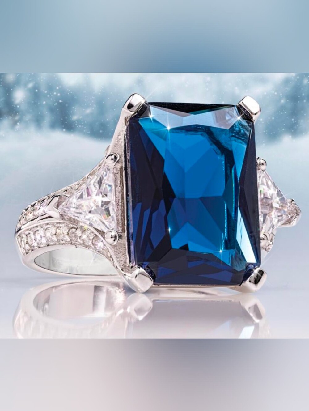 925 Sterling Silver Blue Topaz-Style Statement Ring Size 5
